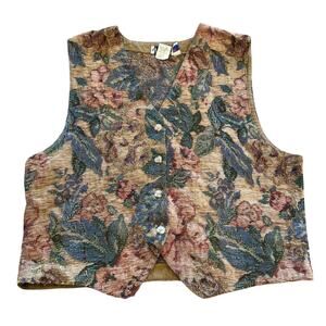 VTG VRG SPORT Floral Tapestry Vest Size L Indie Eclectic Hipster Casual Grandma
